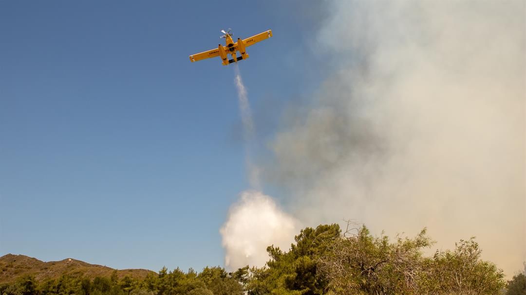 Aerial firefighting continues on Vati village of Rhodes Island, Greece on July 25, 2023.
