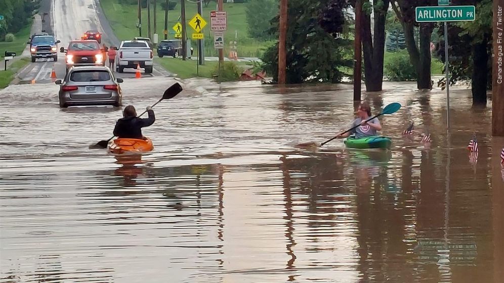 Flooding in the city of Canandaigua, New York.