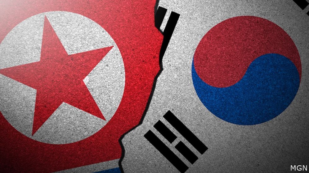 North Korea and South Korea flags.