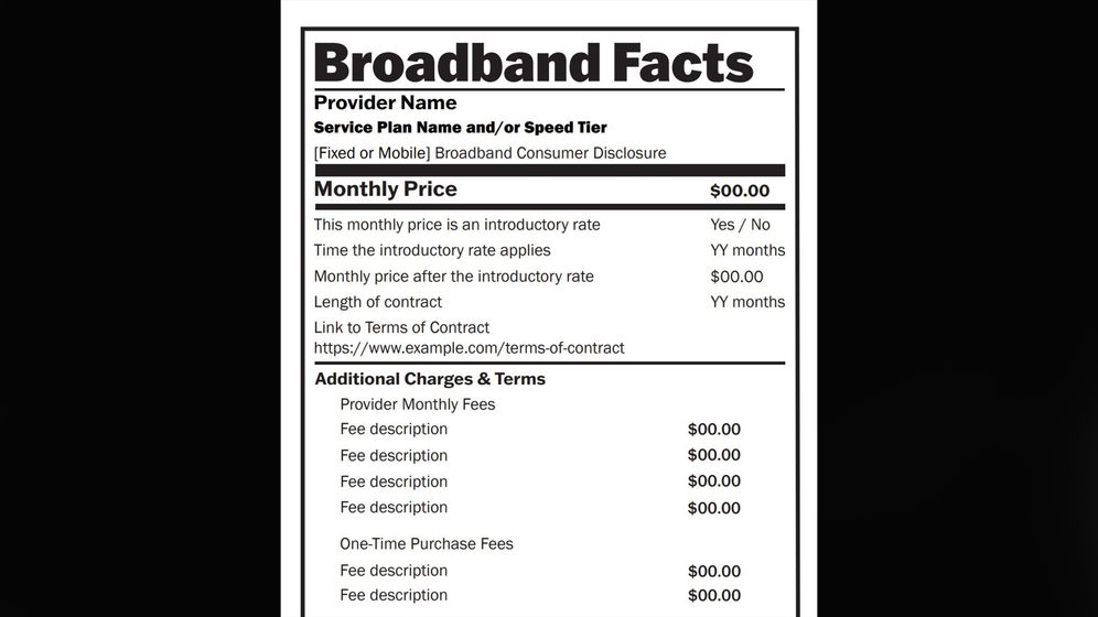 Starting on Wednesday, all but the smallest ISPs will be required to publish broadband “nutrition labels” on all of their plans..