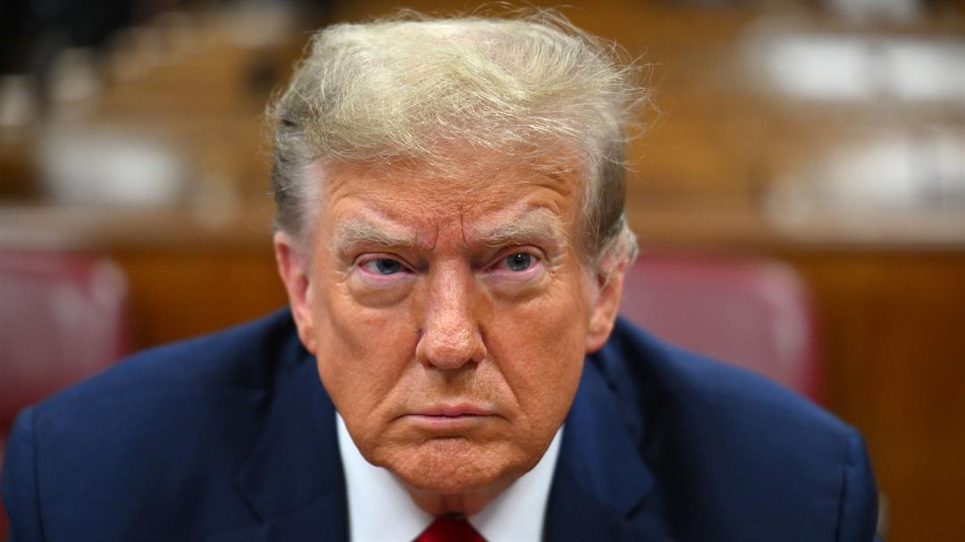 Former US President Donald Trump at Manhattan criminal court in New York, US, on Monday, April 15, 2024. Jury selection beings Monday in Trump's criminal trial. 