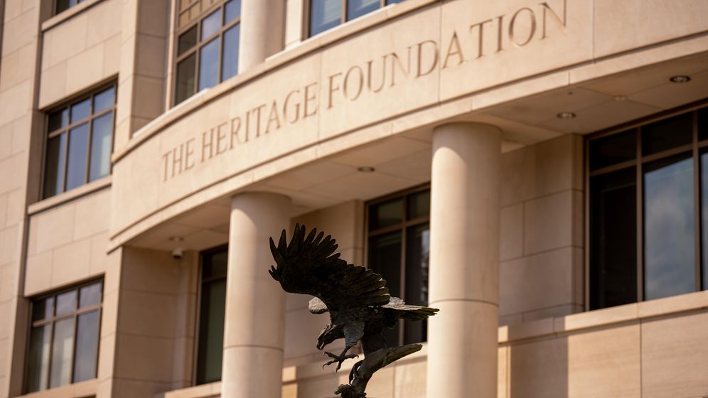 An exterior view of The Heritage Foundation building on July 30, 2024 in Washington, DC.